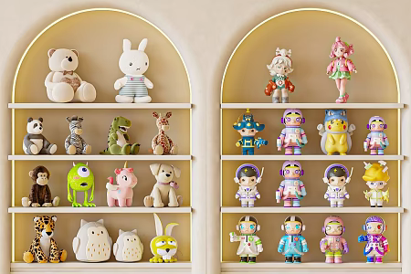 Modern Cream Toy Plush Toy Doll Ornaments Combination Hallway Ornaments 3d model