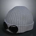 Stylish Gray Ribbed Knitted Beanie with Black Goggles and CA COMPANY Logo