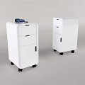 Two White Mobile Storage Cabinets With Drawers Cabinet Doors Wheels And Item On Top