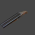 Vintage Shotgun With Engraved Metal Double Barrel And Wooden Stock