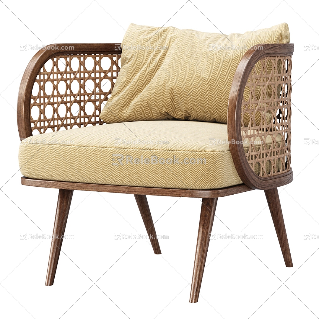 Wooden Rattan Chair Rattan Dining Chair 3d model