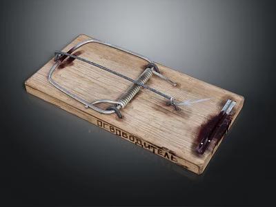 Vintage Wooden Mouse Trap Decorative Ornament Set With Metal Spring And The Deadly Trap Text 3d model