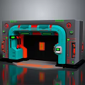 Futuristic Sci Fi Entrance Structure With Blue Red Accents And Green Control Panels