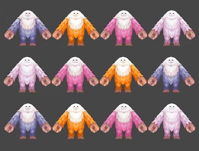 Multiple Colorful Fluffy Game and Movie Characters with Varied Colors and Cute Design 3d model