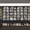 Elegant Dark Wood Arched Bookcase With Multiple Shelves Decorative Wall And Accent Chair