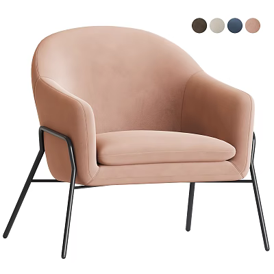 Modern Accent Chair With Soft Pink Velvet Upholstery And Black Metal Legs 3d model