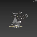 Cozy Teepee Tent With Colorful Bunting Flags Hanging Lantern And Inside Penguin Toys Soft Pillows