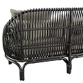 Modern Wicker Sofa With Linen Cushions Plaid Throw Blanket Intricate Design Shown In Multiple Angles