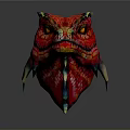 Vibrant Red Reptile Head With Yellow Eyes Spikes And Sharp Fangs