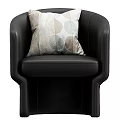 Black Leather Single Sofa With Modern Design And Circular Patterned Cushion 3d model