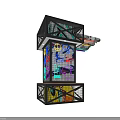 Colorful Art Installation With Black Frame Peace Symbol And Lips Design