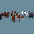 Low Poly Style Group Of Various Colored Horses In Different Sizes