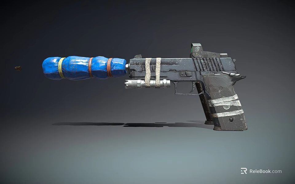 Custom Modified Gun With Blue Orange Components Straps And Black Body 3d model 