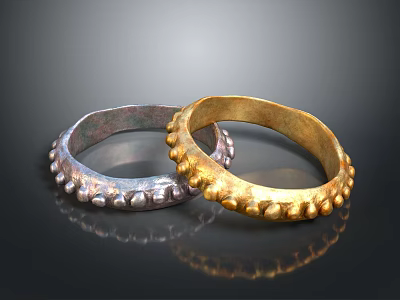 Stylish Silver and Gold Fashion Accessory Rings with Decorative Studded Details 3d model