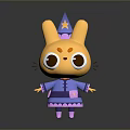 Cute Yellow Cartoon Rabbit With Pointed Star Hat Blue Outfit Big Eyes Orange Cheek Dots