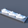 Three Pairs of White Shoes Displayed on Metal Shelf in Minimalist Setting