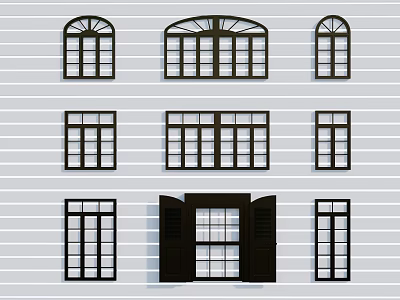 Various Architectural Black Window Styles Including Arched Rectangular And Open Designs 3d model