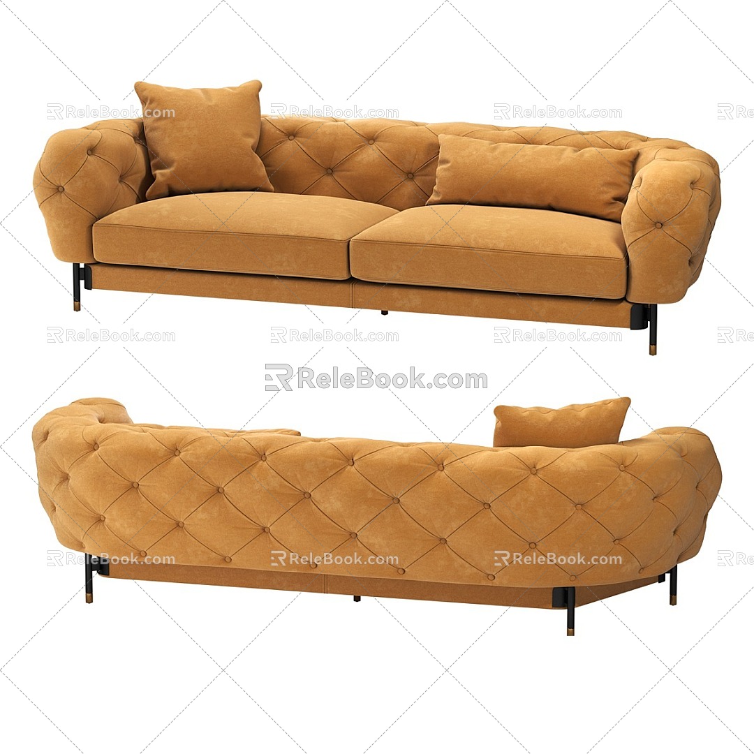 Nordic Simple Living Room Double Sofa 3d model