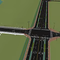 Municipal Road Intersection Design With Overpass Bridge Lanes Green Belts And Street Lamps