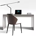 Minimalist Modern Desk Setup With Laptop Books Black Desk Lamp And Chair