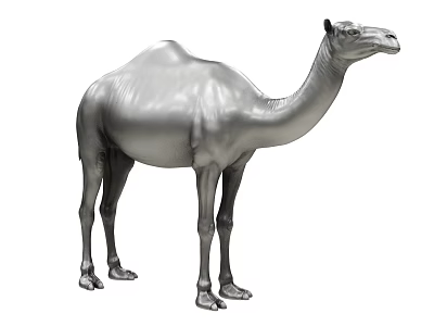 Single Silver Camel 3D Model on White Background with Detailed Texture 3d model