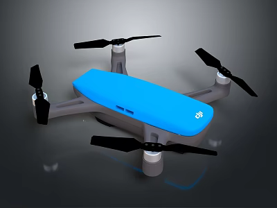 Blue And Gray Drone With Four Propellers And Compact Design 3d model