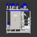 Industrial Equipment Cabinet With Blue Top Valves Piping System And Control Panel Gauges