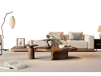 New Chinese-style Song-style Sofa Coffee Table Combination Sofa Stool Leisure Chair Table Lamp 3d model