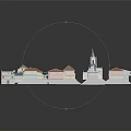 Multiple Residential Buildings Model Showcasing Various Colored Roofs And Architectural Styles