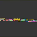 Colorful Model Train With Multiple Carriages Including Freight And Passenger Cars