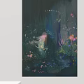 Vibrant Abstract Painting With Surreal Nature Elements And Colorful Flowers