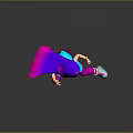 Colorful Game and Movie Character with Purple Hair Pink Streamer Yellow Top in Dynamic Pose