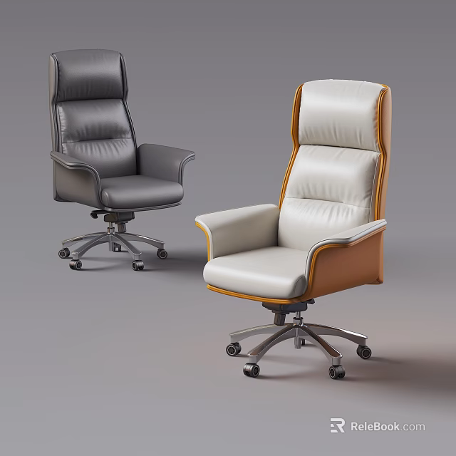 Comfortable Leather Office Chair with High Back Armrests Swivel Base in Gray and White 3d model 