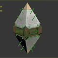 Space Aerospace Futuristic Metallic Geometric Object With Orange Lights Spikes And Textured Surface