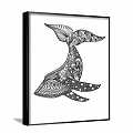 Whale Tail Animal Drawing with Intricate Black and White Patterns for Decorative Wall Art