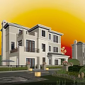 Elegant Detached Villa Exterior Design With Balconies Large Windows Landscaped Courtyard And Greenery