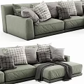 Modern Multi-Seat Sofa With Checkered Pillows And Cozy Throw Blanket Design 3d model