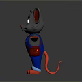 Cartoon Mouse Character With Red Ears Blue Overalls OIC On Chest Red Gloves Open Arms