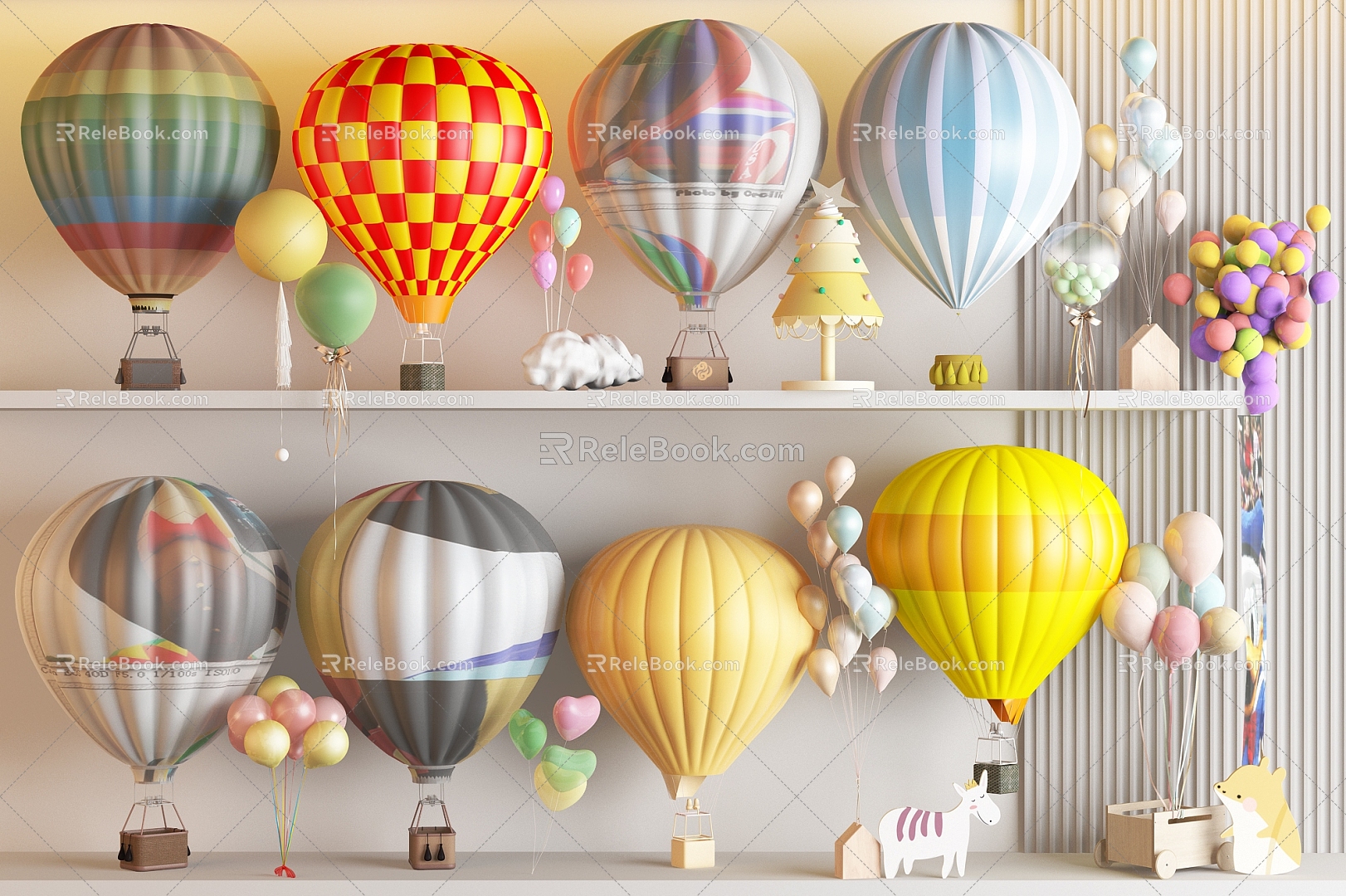 Modern Hot Air Balloon Combination Celebration Balloon Hot Air Balloon Meichen Birthday Balloon Meichen Birthday Tree Flying Vehicle Commercial Landscape Balloon Meichen Balloon 3d model