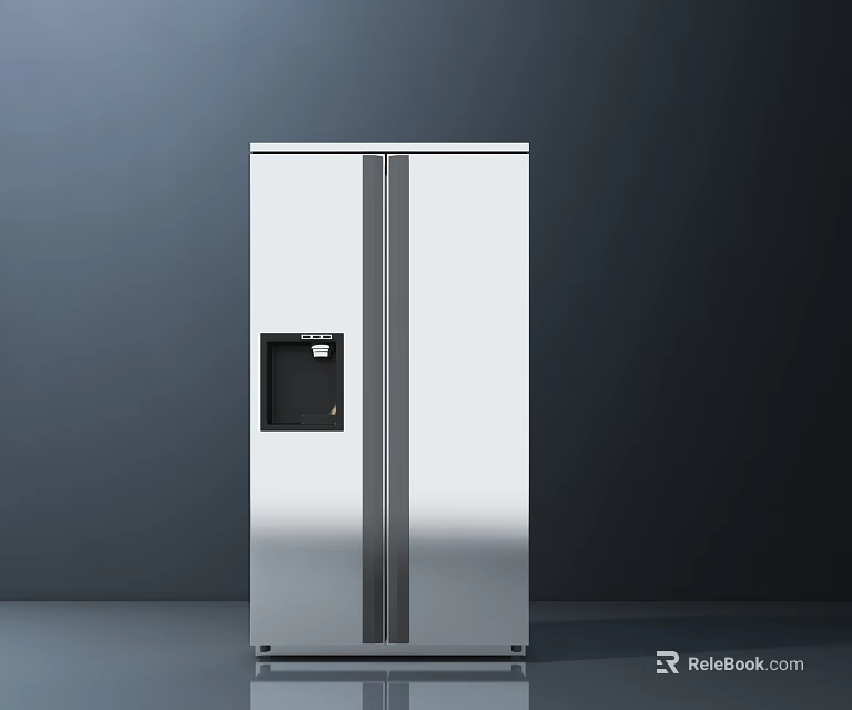 Silver Double Door Refrigerator With Digital Display Panel Modern Design in Minimalist Background 3d model 