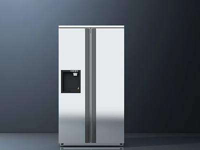Silver Double Door Refrigerator With Digital Display Panel Modern Design in Minimalist Background 3d model