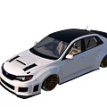 White Modified Car With Black Roof Golden Wheels And Racing Style Body Kit