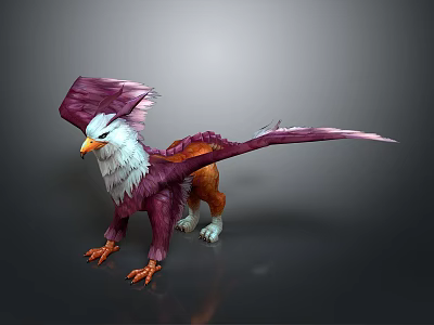 Mythical Flying Creature With Purple Wings White Head And Lion Body 3d model