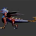 Mythical Dragon Detailed 3D Model With Vibrant Red Blue White Wings And Golden Claws Tail