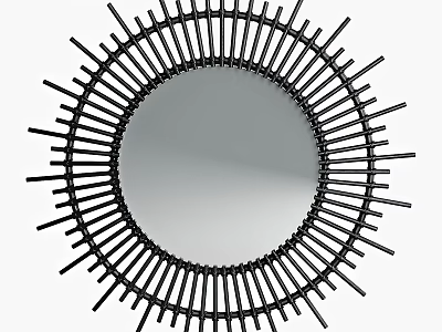 Modern Round Black Frame Decorative Wall Mirror With Radiant Spiked Lines Design 3d model