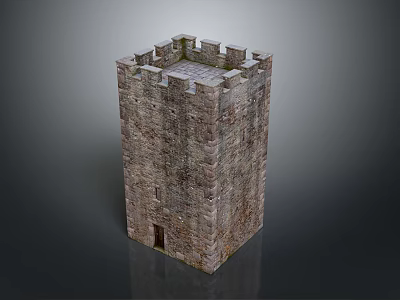 Medieval Stone Tower Architecture With Square Structure Weathered Walls And Crenellated Top 3d model