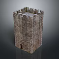 Medieval Stone Tower Architecture With Square Structure Weathered Walls And Crenellated Top
