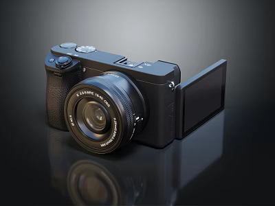 Black Digital Camera with Flip Screen High Resolution Lens and Ergonomic Design 3d model