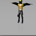 Motorcycle Rider Character In Yellow Helmet Vest Black Jacket And Gray Pants With Arms Outstretched