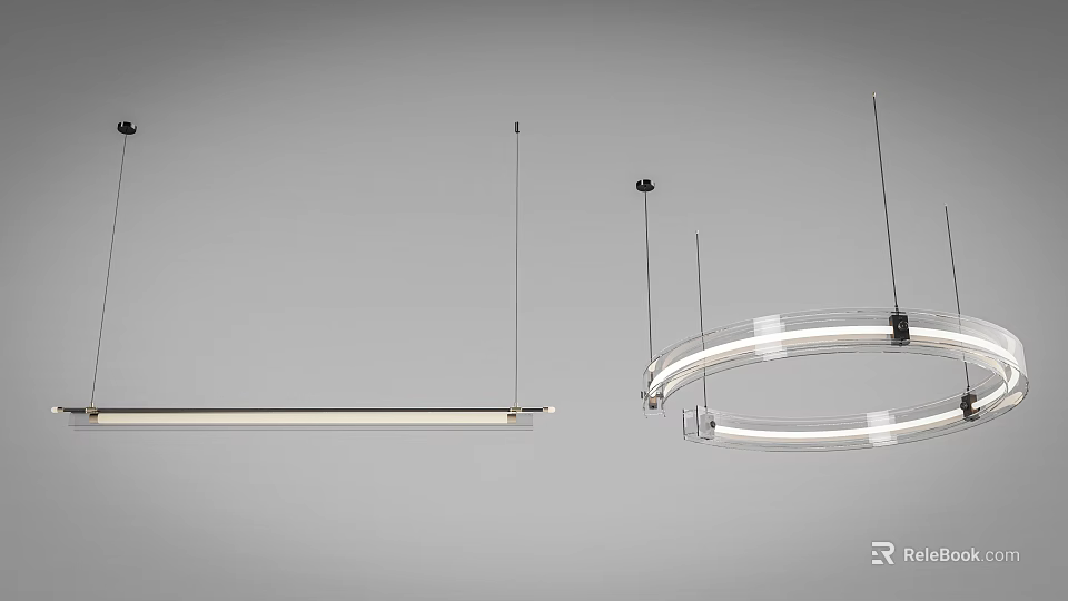 Modern LED Chandelier Featuring Linear And Circular Hanging Design For Interior Spaces 3d model